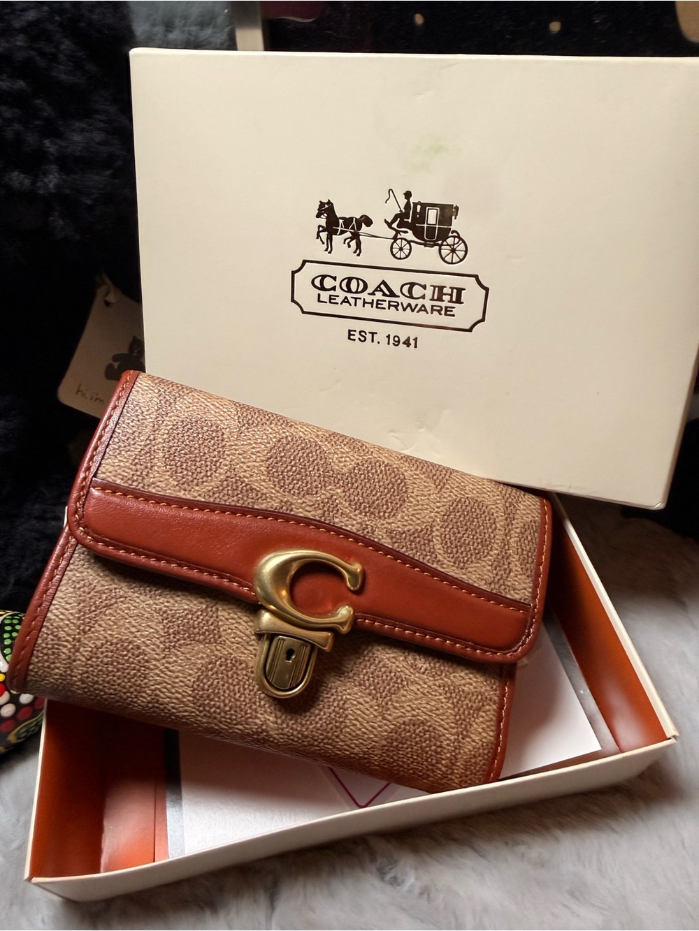 Coach Studio Medium Signature Canvas Wallet with Leather Trim and Gold Hardware